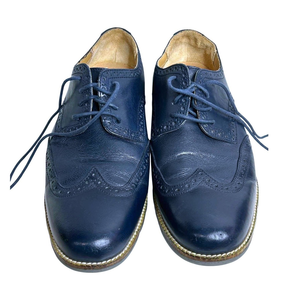 Cole Haan Grand OS Mens Navy Blue Leather Wingtip Oxford Shoes C12699 10.5M